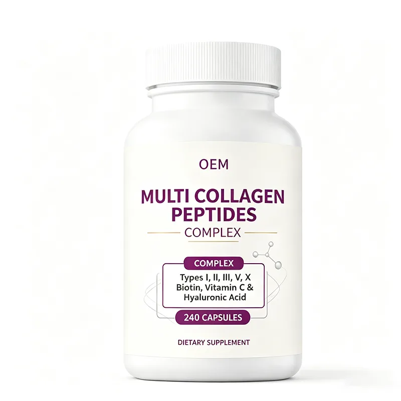 Multi Collagen Peptides Complex 240 Capsules Types I II III V and X with Biotin Vitamin C and Hyaluronic Acid OEM Supplement