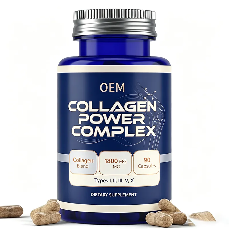Collagen Power Complex Capsules 1800mg Collagen Blend 90 Count Types I II III V and X OEM Dietary Supplement