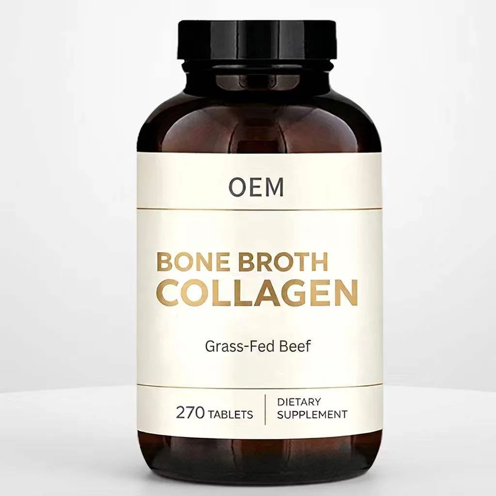 Bone Broth Collagen Tablets 270 Count Grass Fed Beef OEM Dietary Supplement for Daily Wellness Support