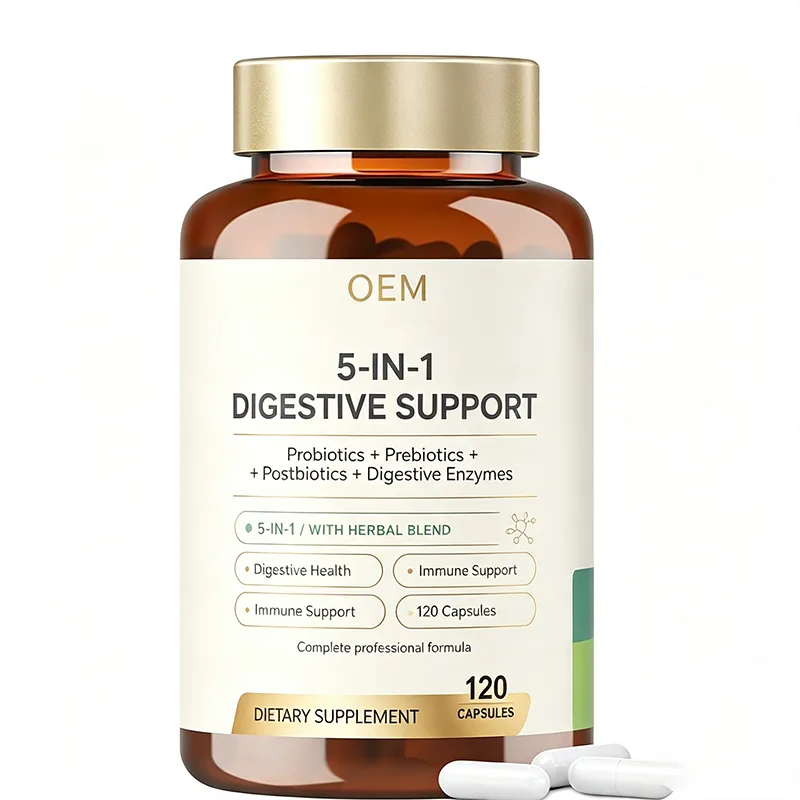 5 in 1 Digestive Support Capsules 120 Count with Probiotics Digestive Enzymes for Digestive Health and Immune Support