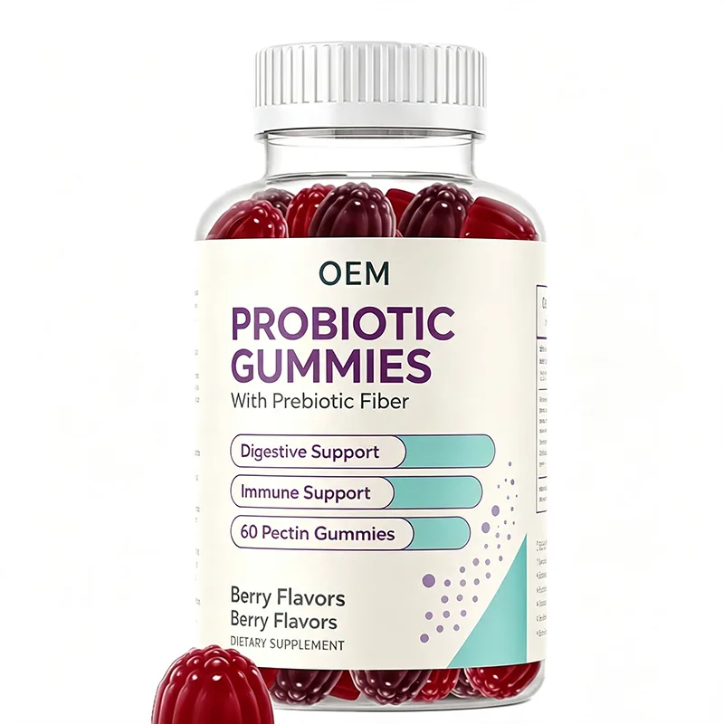 Probiotic Gummies with Prebiotic Fiber Berry Flavors 60 Pectin Gummies OEM Supplement for Digestive and Immune Support
