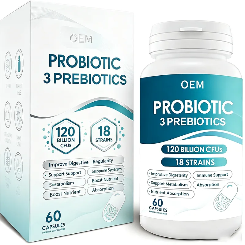 Probiotic with 3 Prebiotics 120 Billion CFUs 18 Strains 60 Capsules for Digestive Regularity Metabolism Nutrient Absorption