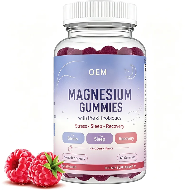 Magnesium Gummies with Pre and Probiotics Raspberry Flavor No Added Sugars 60 Count for Stress Sleep and Recovery Support