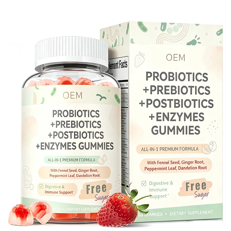 Probiotics Prebiotics Postbiotics Enzymes Gummies 60ct Sugar Free Digestive Immune Support OEM