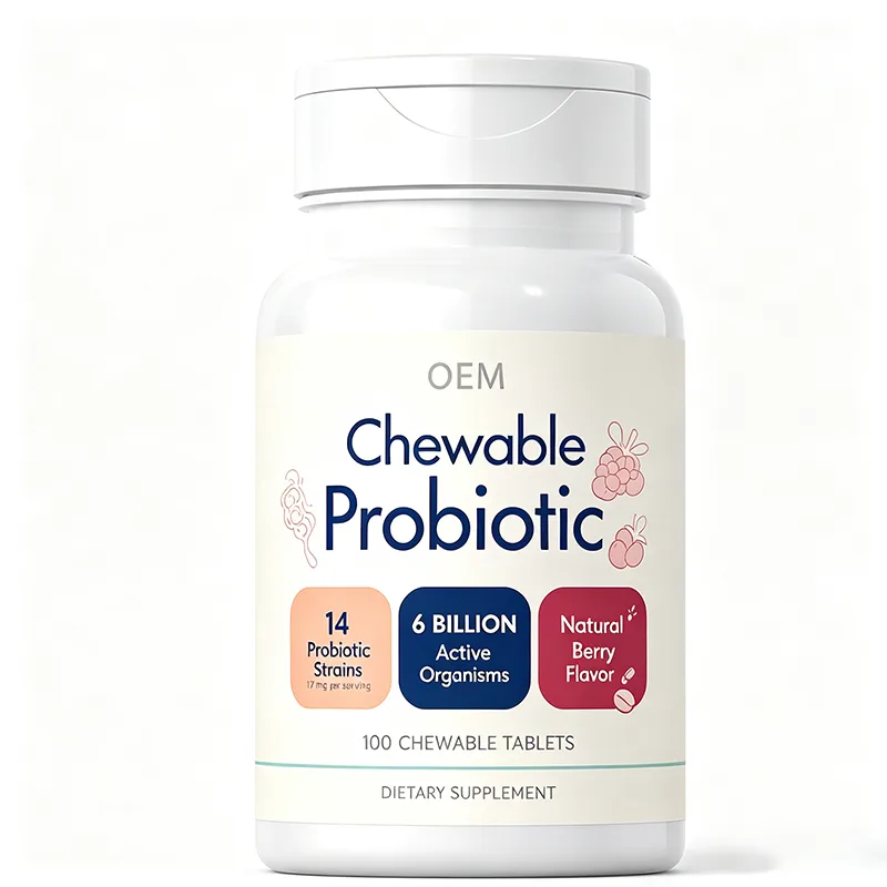 Chewable Probiotic Tablets 6 Billion CFU 14 Active Strains Natural Berry Flavor 100 Count OEM Supplement