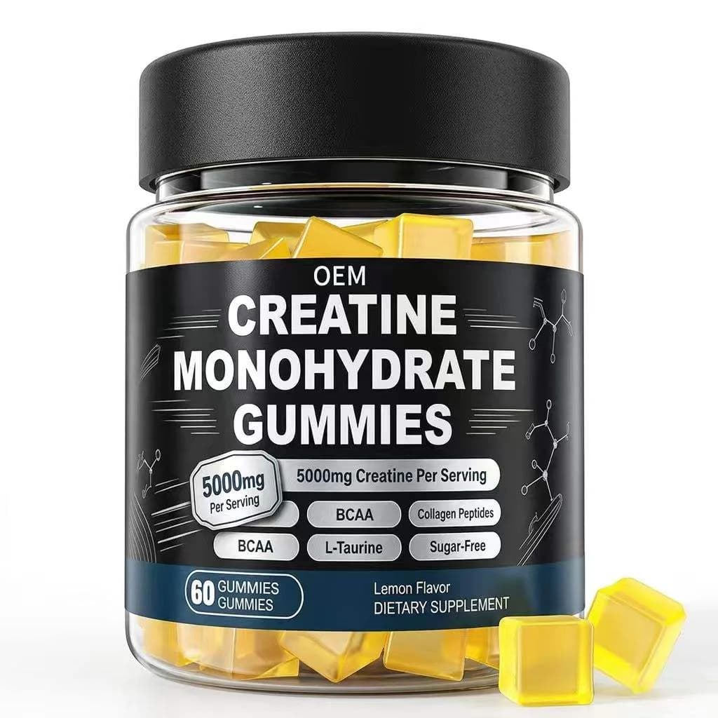 Creatine Monohydrate Gummies 5000mg with BCAA Collagen Peptides L Taurine Sugar Free 60 Count OEM Supplement