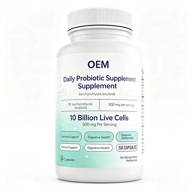 Saccharomyces Boulardii 500mg 10 Billion Live Cells 50 Capsules OEM Daily Probiotic Supplement for Digestive and Immune Support
