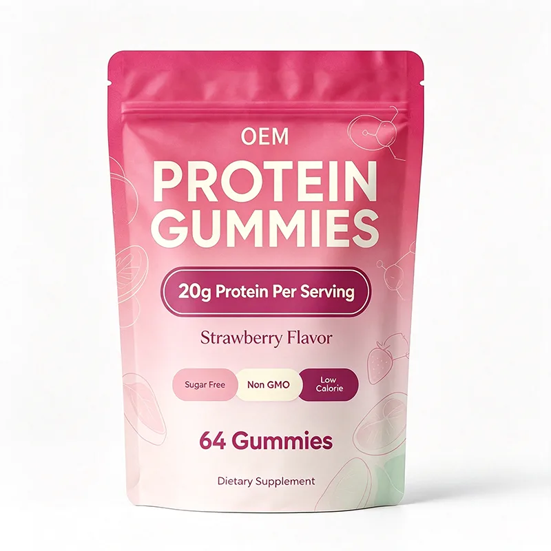 Protein Gummies 20g Per Serving Strawberry Flavor Sugar Free Non GMO Low Calorie 64 Count OEM Supplement