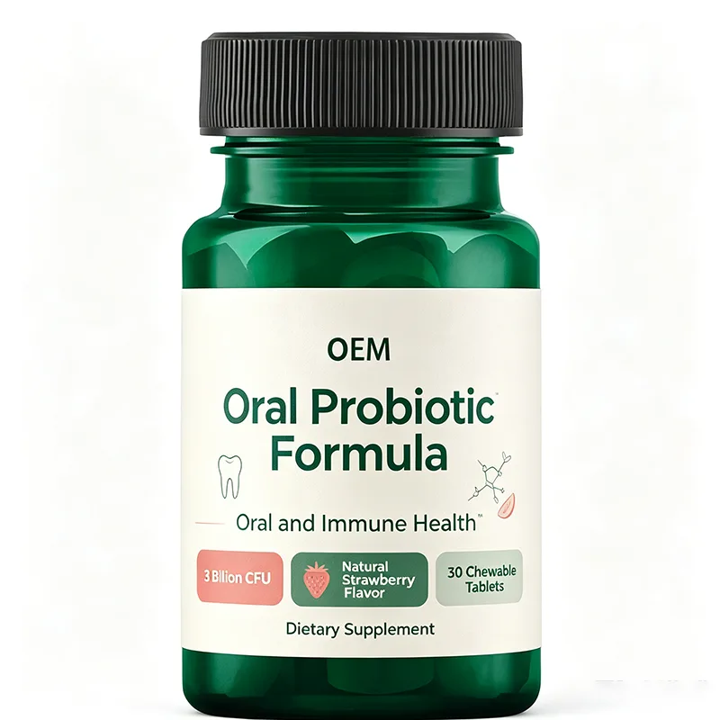 Oral Probiotic Chewable Tablets 3 Billion CFU Strawberry Flavor 30 Count OEM Supplement for Oral and Immune Health