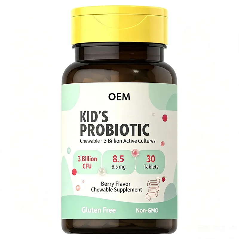 Kid's Probiotic Chewable Tablets 3 Billion Active Cultures Berry Flavor 30 Count Gluten Free Non GMO OEM Supplement