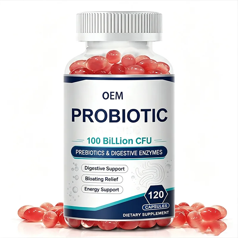 Probiotic 100 Billion CFU with Prebiotics and Digestive Enzymes 120 Capsules OEM Supplement for Digestive Bloating