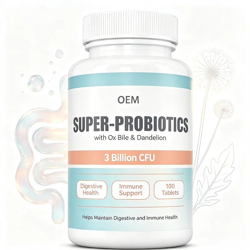 Super Probiotics Tablets 3 Billion CFU with Ox Bile and Dandelion 100 Count OEM Supplement for Digestive and Immune Support