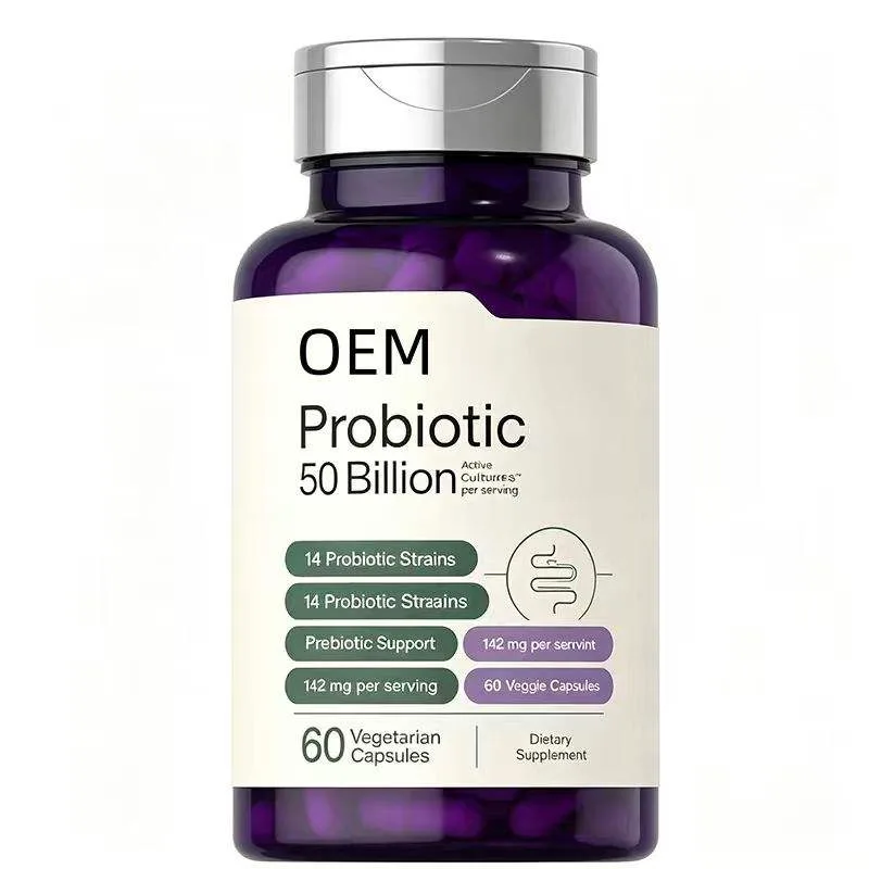 Probiotic 50 Billion CFU 14 Strains Prebiotic Support 60 Veggie Capsules OEM Supplement