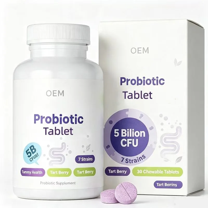 Probiotic Chewable Tablets 5 Billion CFU 7 Strains Tart Berry Flavor 30 Count OEM Supplement for Tummy Health