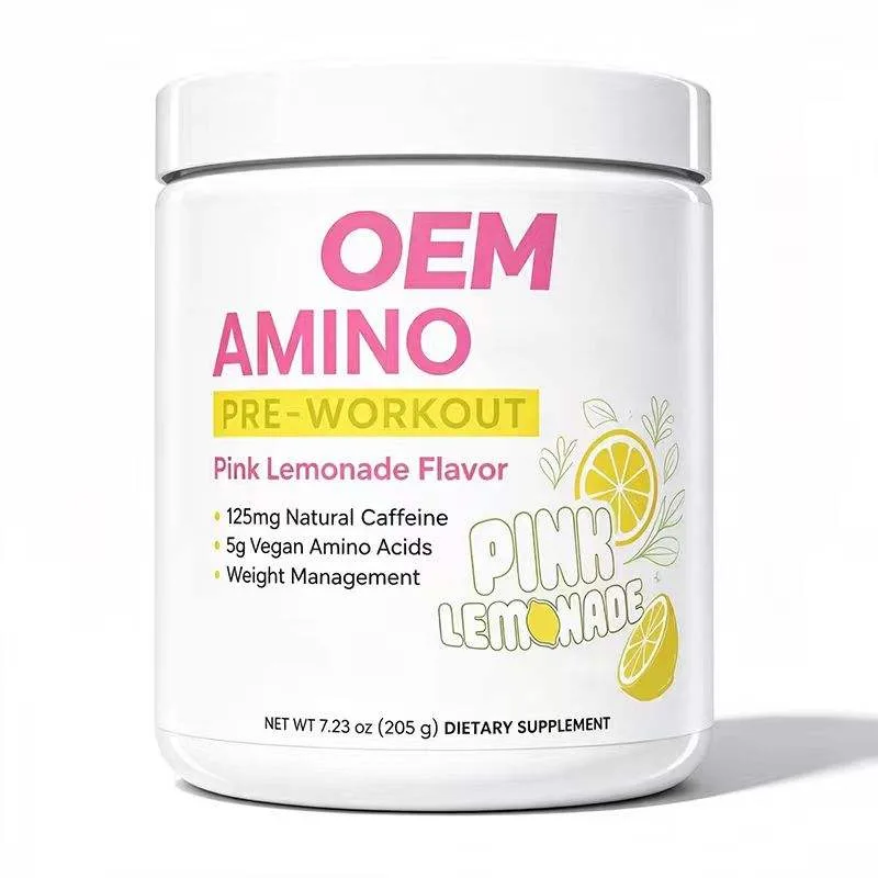 Amino Pre Workout Powder Pink Lemonade Flavor With Amino Acids Natural Caffeine Sports Dietary Supplement for Daily Fitness
