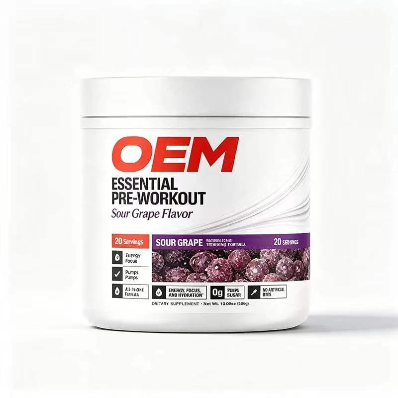 Essential Pre Workout Powder,Sour Grape Flavor,20 Servings,Energy Focus & Pumps,Fitness Dietary Supplement