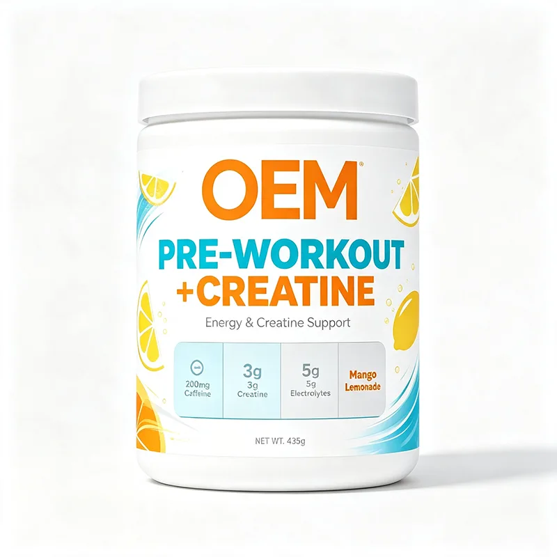 Pre Workout Plus Creatine Powder Mango Lemonade Flavor Electrolytes Sports Training Dietary Supplement