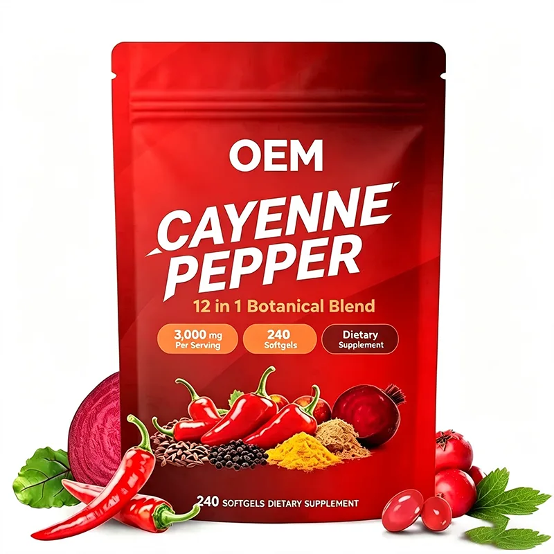 OEM Cayenne Pepper Softgels 12 in 1 Botanical Blend 240 Counts Private Label Daily Vitality Supplement