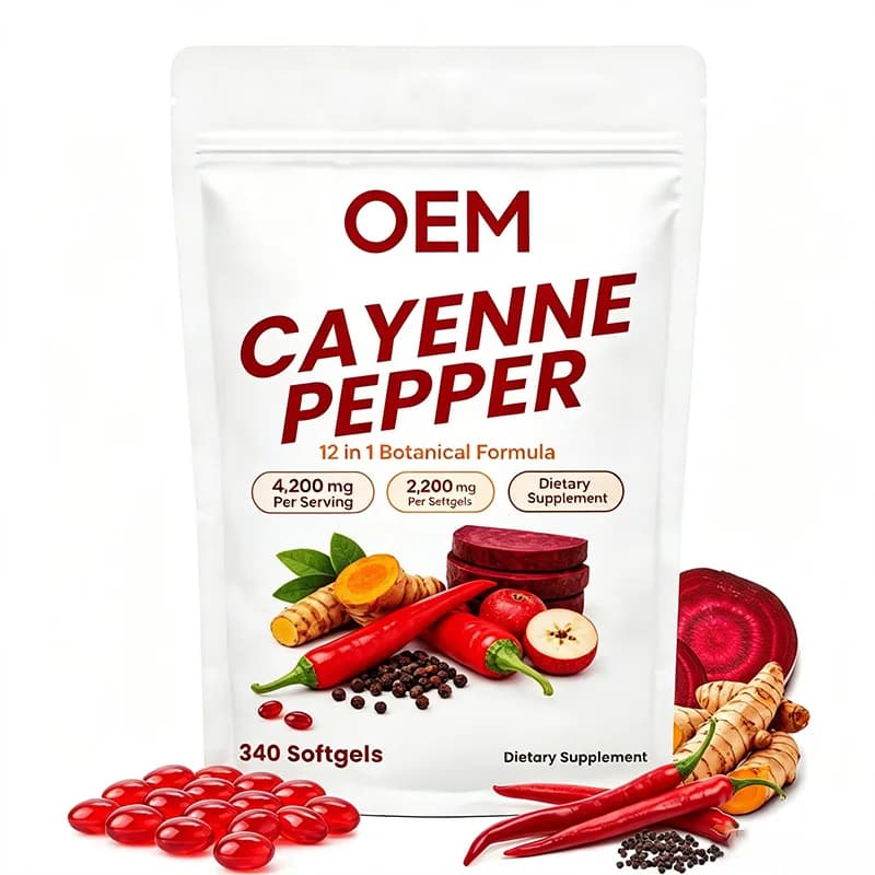 OEM Cayenne Pepper Softgels 12 in 1 Botanical Formula 340 Counts Private Label Dietary Supplement Custom