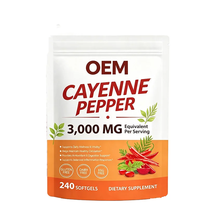 OEM Cayenne Pepper Softgels 3000mg Equivalent 240 Counts Private Label Daily Vitality Herbal Supplement