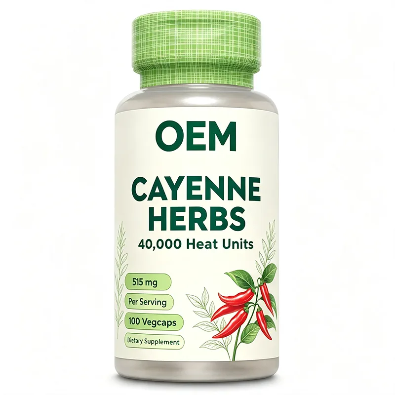 OEM Cayenne Herbs Vegcaps 40000 Heat Units 515mg Per Serving 100 Counts Private Label Herbal Supplement