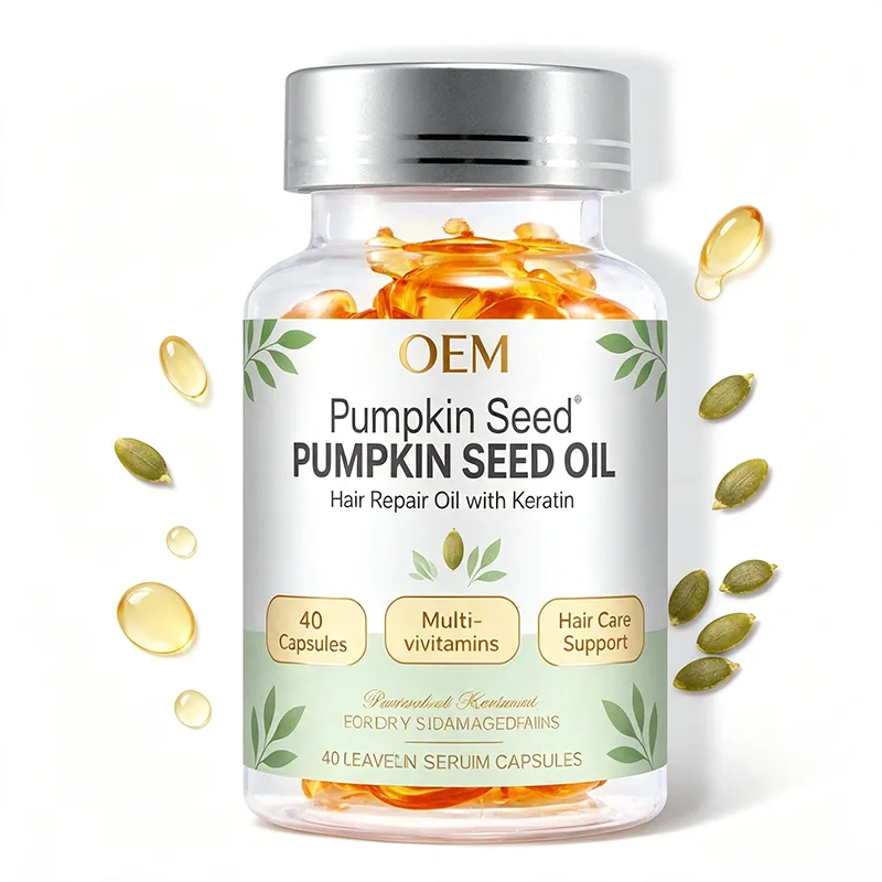 Pumpkin Seed Oil Hair Repair Capsules With Keratin Complex Multi Vitamins 40 Count Leave in Serum OEM Private Label Supplement