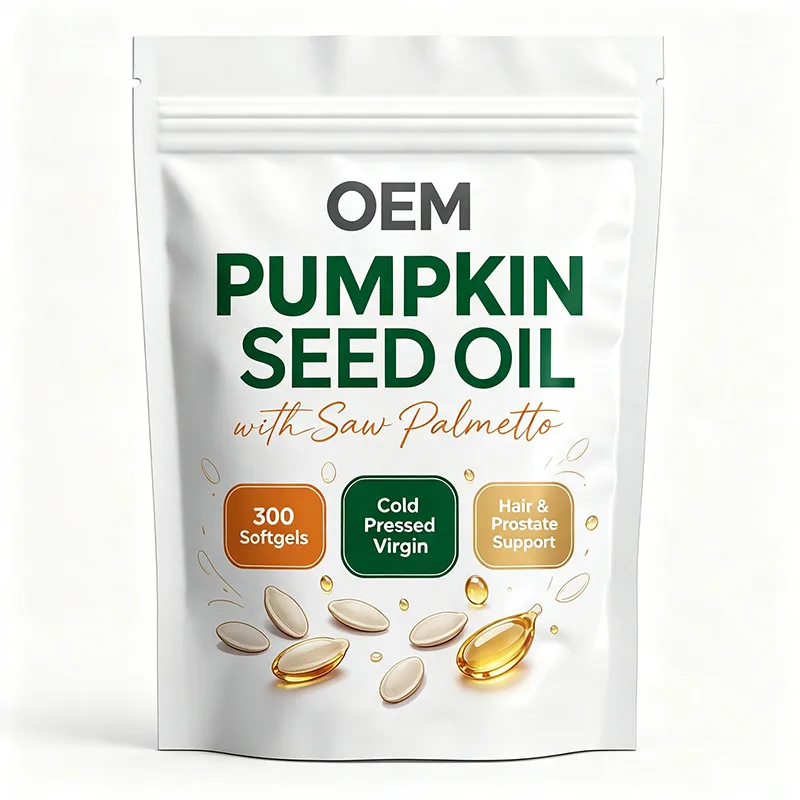 Pumpkin Seed Oil Softgels With Saw Palmetto Cold Pressed Virgin 300 Count Pouch Pack OEM Private Label Dietary Supplement