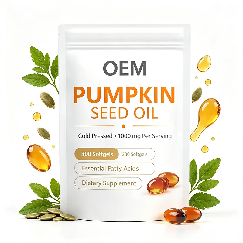 Private Label Cold Pressed Pumpkin Seed Oil Softgel Capsules 300pcs Pouch Bag Plant Oil Supplement Custom Brand Service