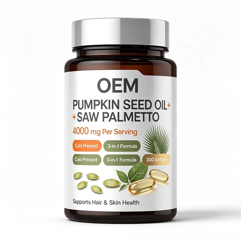 Private Label 3in1 Pumpkin Seed Oil Saw Palmetto Softgel Capsules Cold Pressed 300pcs Custom Herbal Supplement