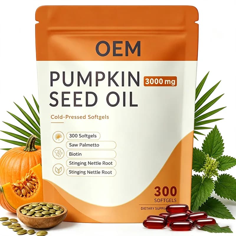Private Label Pumpkin Seed Oil Complex Softgels With Saw Palmetto Biotin Stinging Nettle Root 300pcs Herbal Supplement ODM