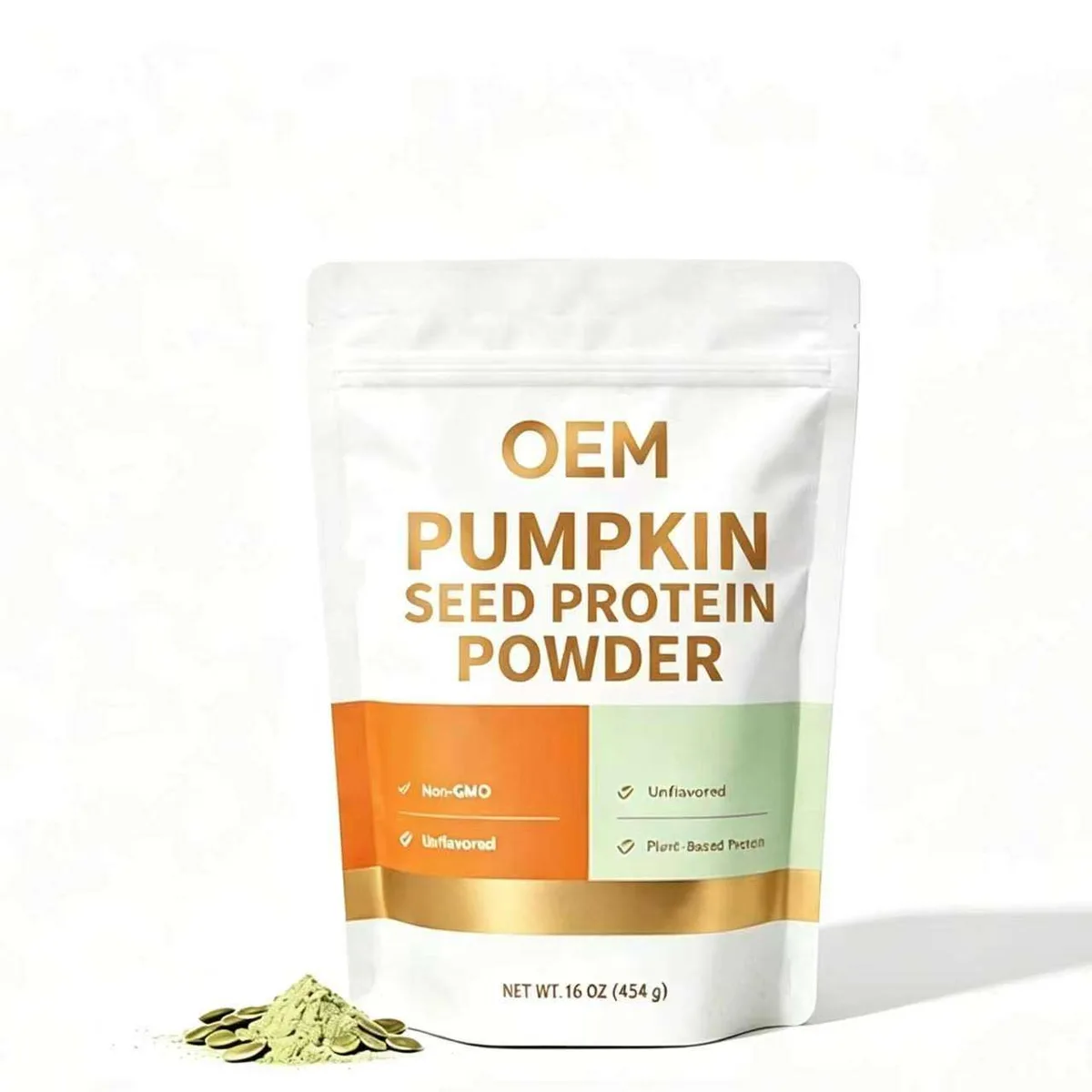 Private Label Pumpkin Seed Protein Powder 16oz 454g Pouch Unflavored Plant Derived Protein ODM