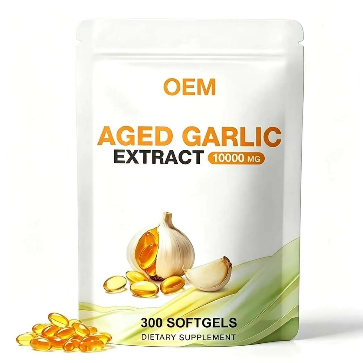 OEM Aged Garlic Extract Softgels 10000mg Per Serving 300 Count Stand up Pouch Dietary Supplement