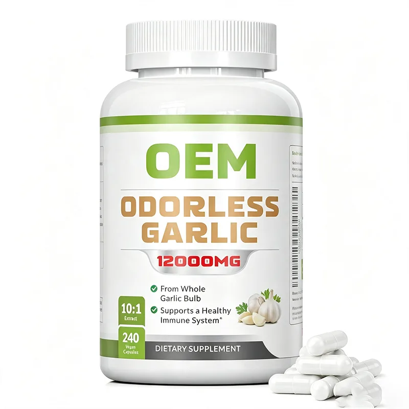 OEM Odorless Garlic Capsules 12000mg High Potency 10:1 Extract 240 Count Dietary Supplement Private Label