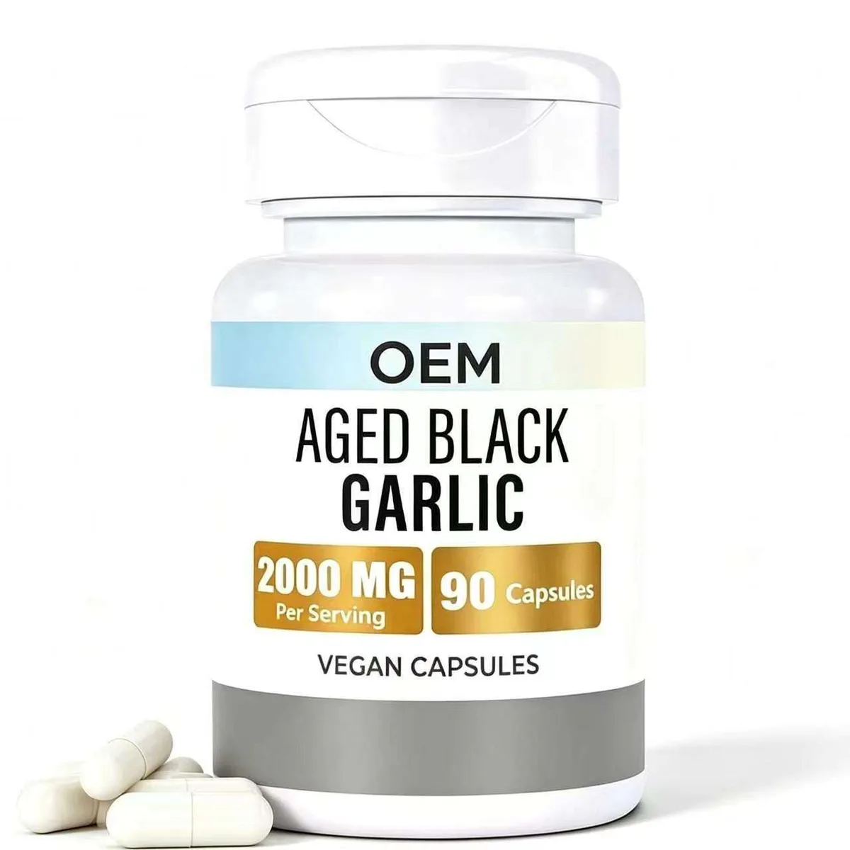 Private Label Aged Black Garlic Vegan Capsules 90pcs 2000mg Herbal Vegan Supplement ODM