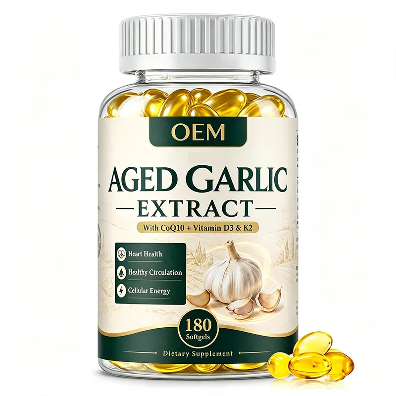 Private Label Aged Garlic Extract Softgels 180pcs with CoQ10 Vitamin D3 K2 Complex Supplement ODM