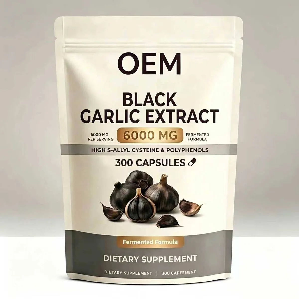 Private Label Black Garlic Extract Capsules 300pcs 6000mg Fermented Herbal Supplement ODM