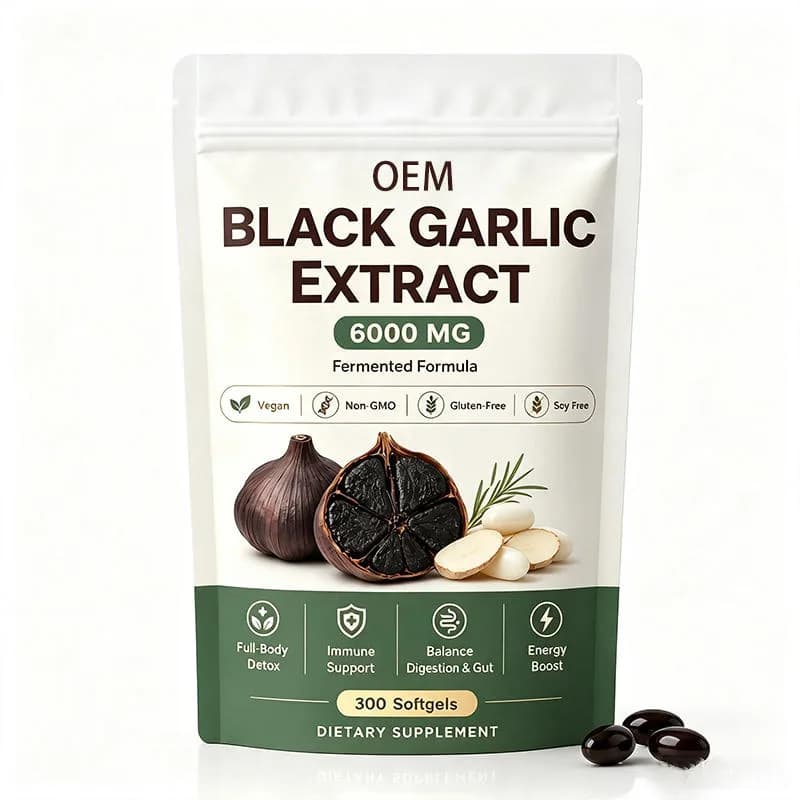 Private Label Black Garlic Extract Softgels 300pcs 6000mg Vegan Soy Free Herbal Supplement ODM