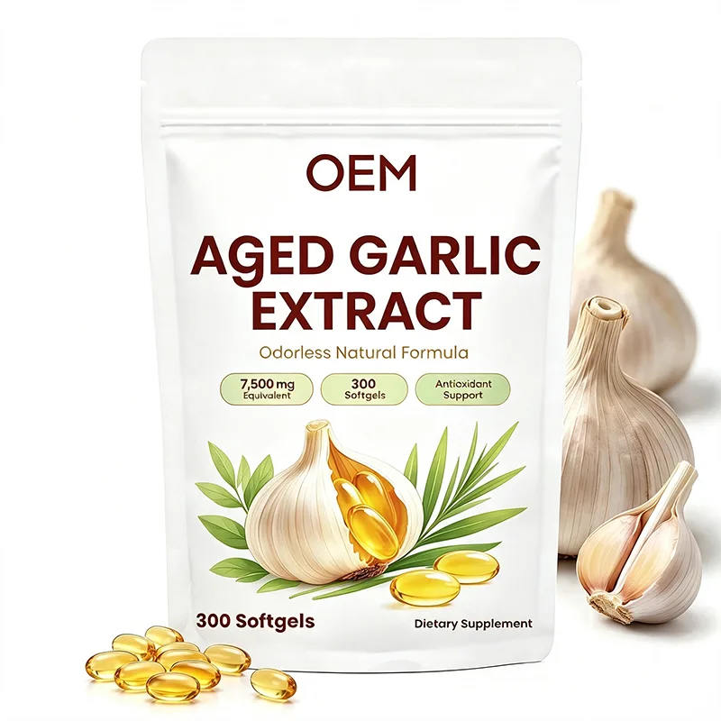 Private Label Odorless Aged Garlic Extract Softgel 7500mg Equivalent 300 Softgels Resealable Bag Bulk Garlic Supplement OEM