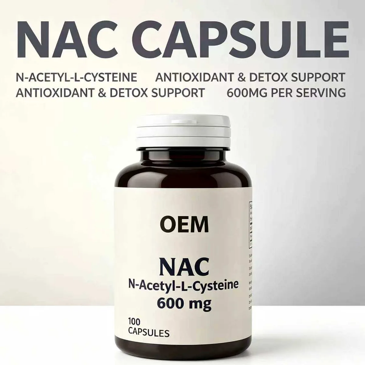Private Label NAC Capsule 600mg Per Serving 100 Caps Brown Glass Bottle Bulk OEM ODM Service