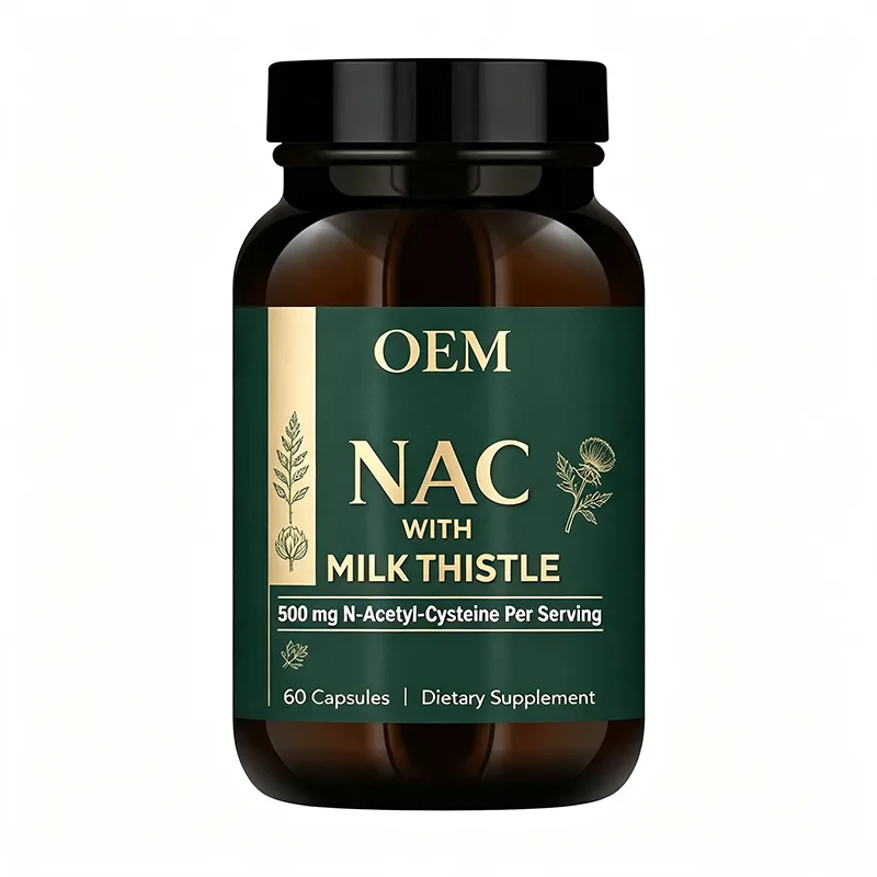 Private Label NAC Milk Thistle Complex Capsule 500mg Per Serving 60 Caps Brown Glass Bottle Bulk OEM ODM Service