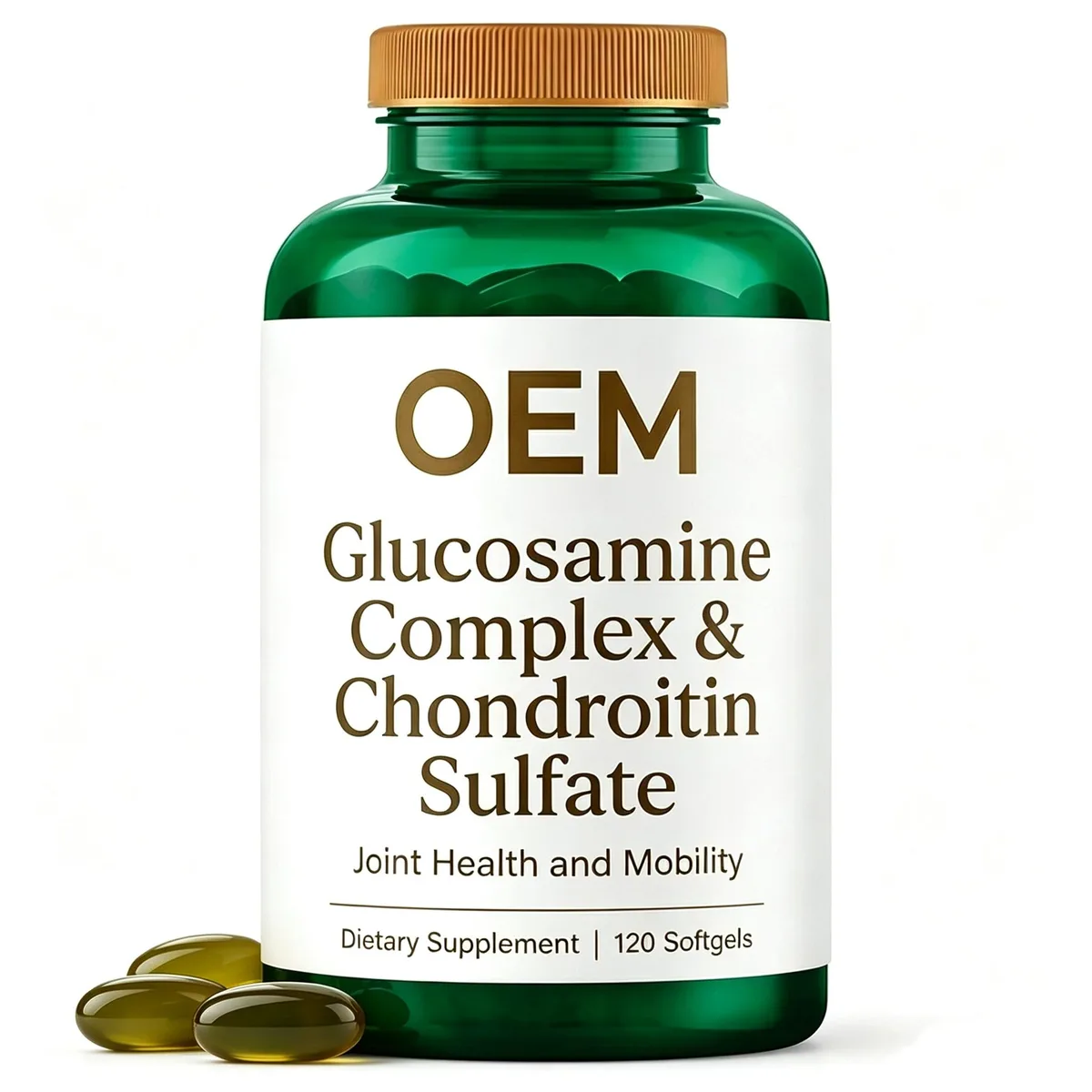 OEM Glucosamine Complex and Chondroitin Sulfate Softgels 120 Counts Green Plastic Bottle Dietary Supplement