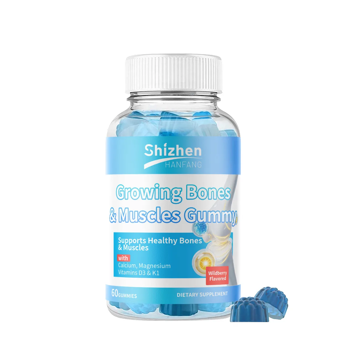 Hot Sales Private Label Oem Wildberry Flavored Growing Bones and Muscles Gummies for Muscle and Bones Support for Kids Ages 2+