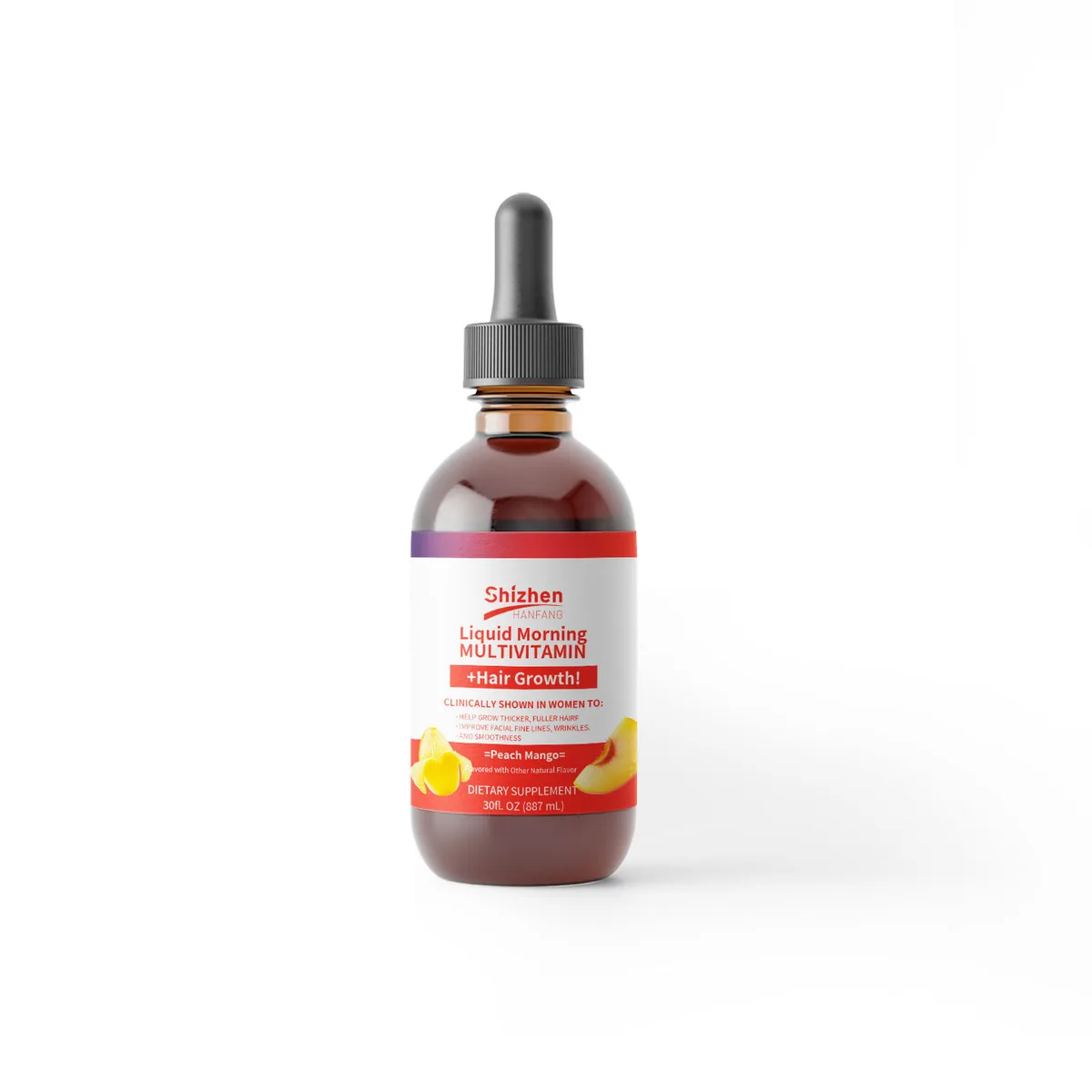 OEM Liquid Morning Multivitamin + Hair Growth Peach mango Flavor Methyl B12 & Folate Multivitamin Wrinkle Reduction