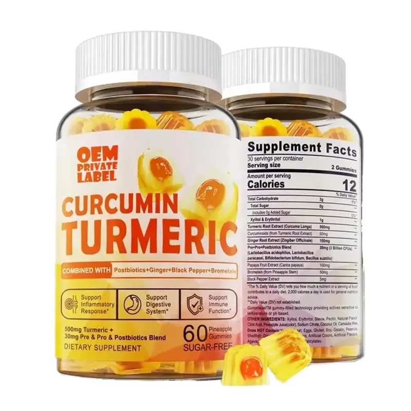 OEM Sugar-Free Turmeric Curcumin Gummies 500mg with Ginger Black Pepper, 60 Count Dietary Supplement for Daily Wellness