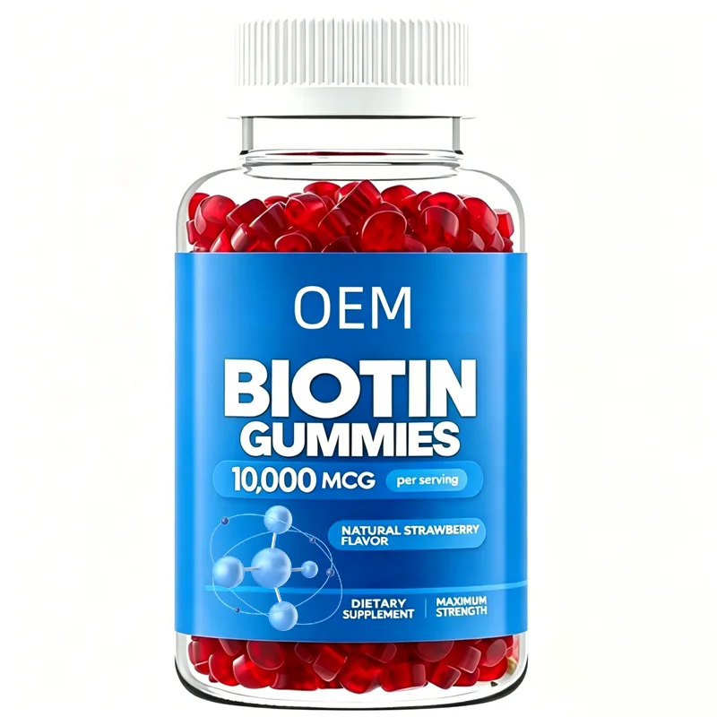 OEM Biotin 10000mcg Gummies Natural Strawberry Flavor Easy Chew Gummy Form Dietary Supplement