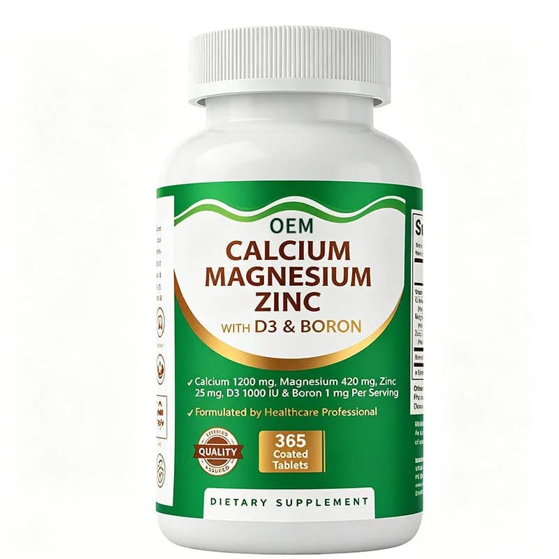 Calcium Magnesium Zinc with D3 and Boron 365 Coated Tablets Bone Support Formula OEM Dietary Supplement for Daily Wellness