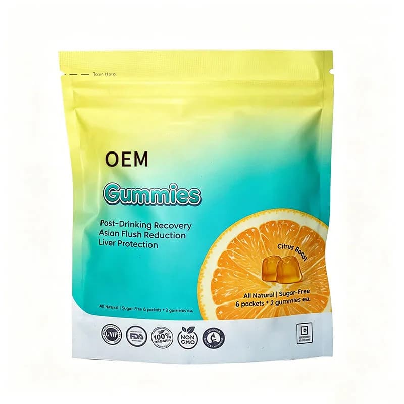 Post Drinking Recovery Gummies for Asian Flush Reduction and Liver Protection Citrus Flavor Sugar Free Non GMO 6 Packets