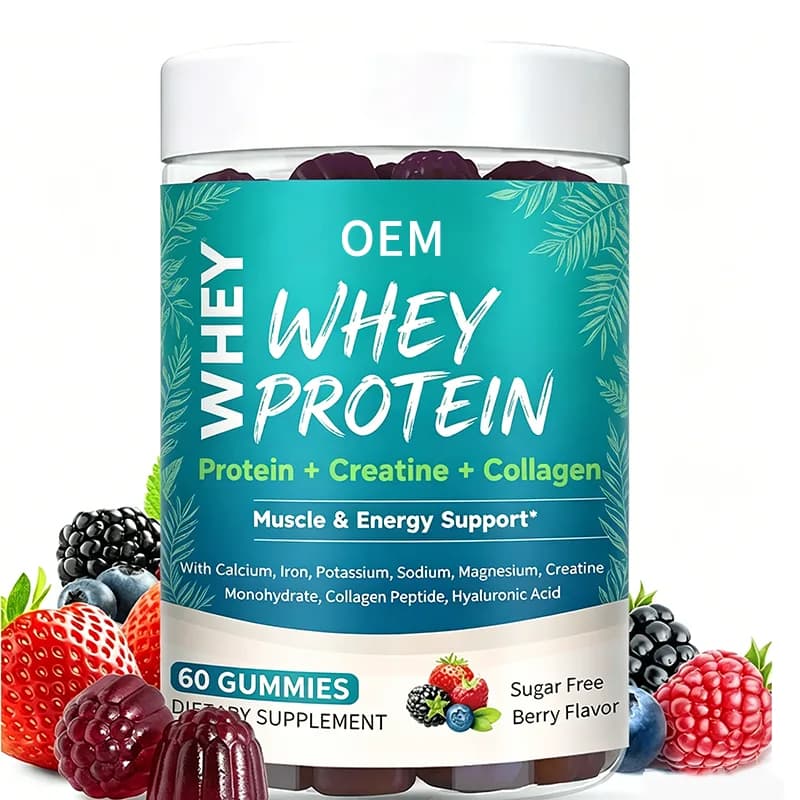 Whey Protein with Creatine and Collagen Blend Berry Flavor Sugar Free 60 Gummies OEM Dietary Supplement