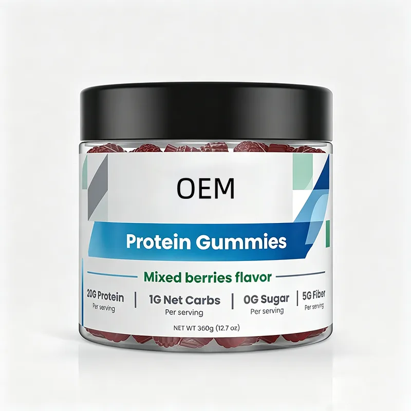 Protein Gummies Mixed Berries Flavor 20g Protein 1g Net Carbs 0g Sugar 5g Fiber Per Serving Net Wt 360g 12.7oz OEM Supplement