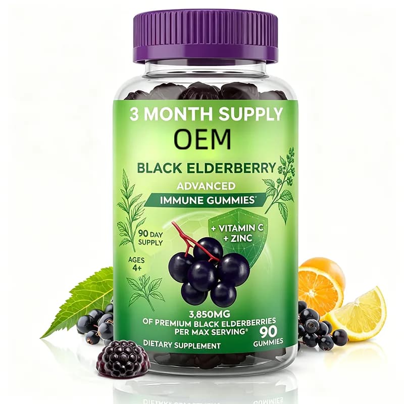 Black Elderberry Advanced Immune Gummies with Vitamin C and Zinc 3850mg Per Max Serving 90 Gummies 3 Month Supply OEM Supplement
